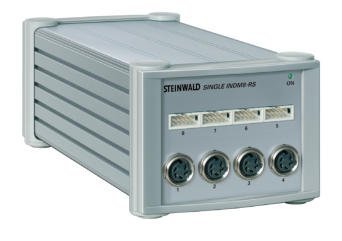 Foto eines STEINWALD SINGLE INDM8-RS Interface-Gehäuses mit vier Anschlussbuchsen